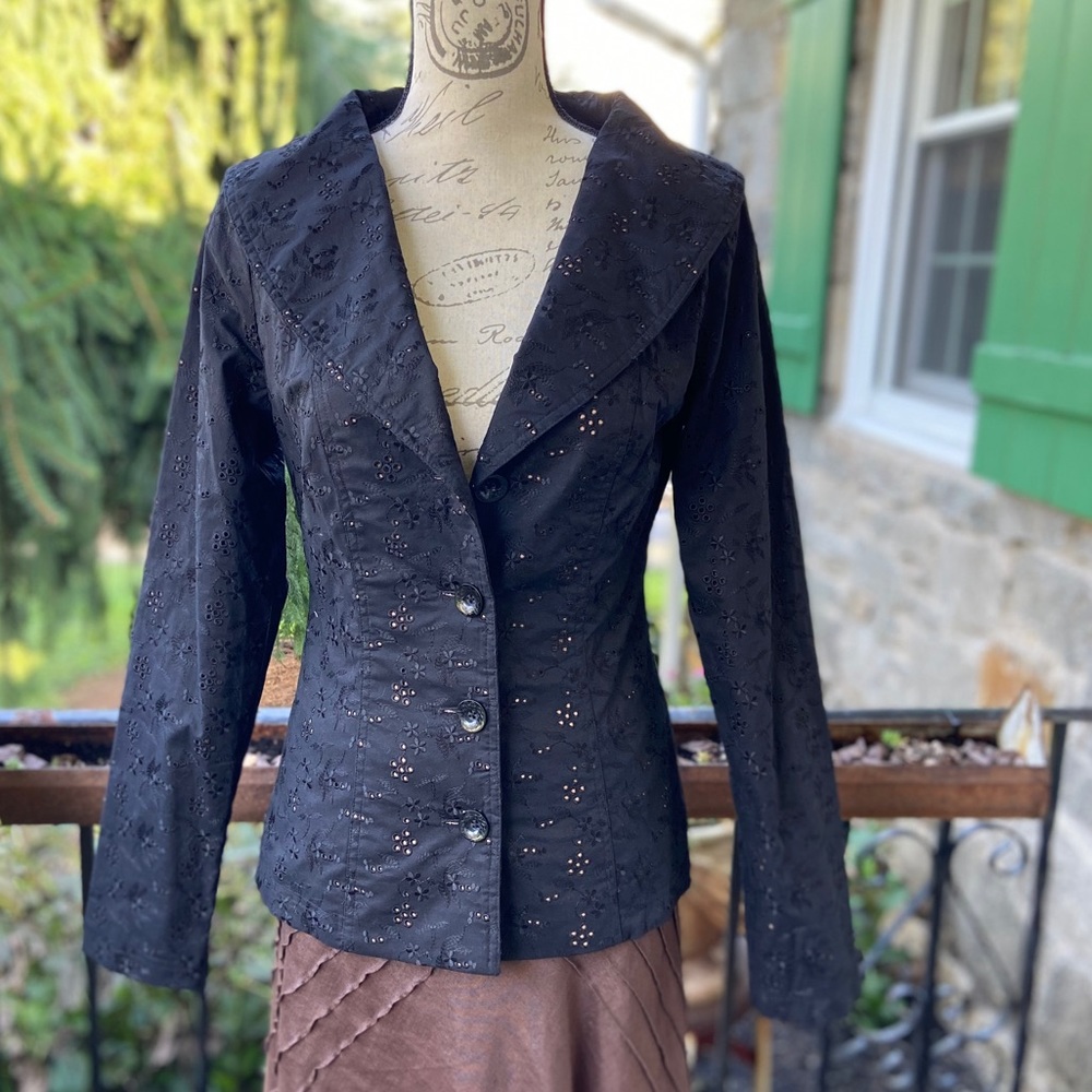 Betsey Johnson Black Eyelet Fitted Blazer Jacket